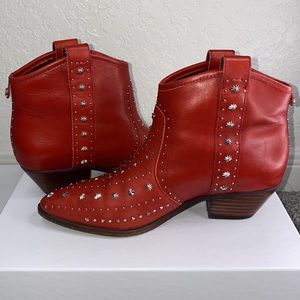 Sam Edelman red ankle boots with silver stud embellishments. Excellent condition